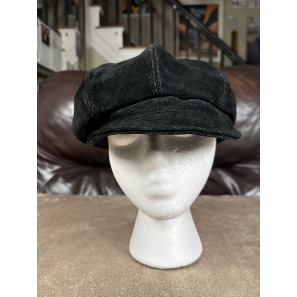 Vintage Liz Claiborne Black Suede Newsboy Cap Hat Baker Boy Cabbie Y2K